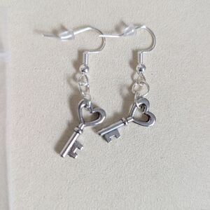 Handcrafted Silver Small Key Dangle Earrings New